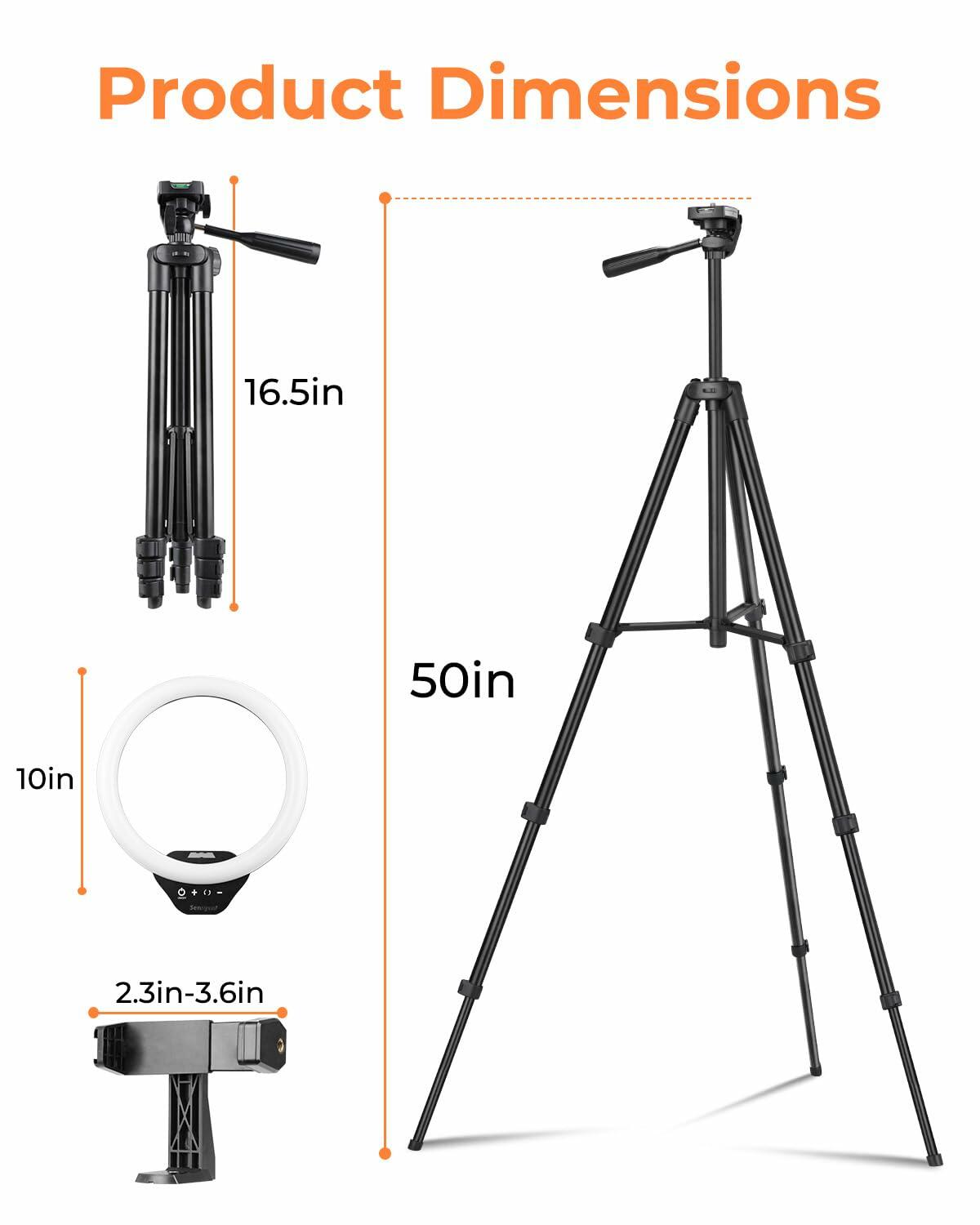 Sensyne 10'' Ring Light with 50'' Extendable Tripod Stand, LED Circle Lights