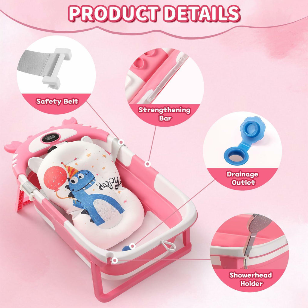 Baby Bathtub,Collapsible Baby Bath Tub with Thermometer & Soft Floating
