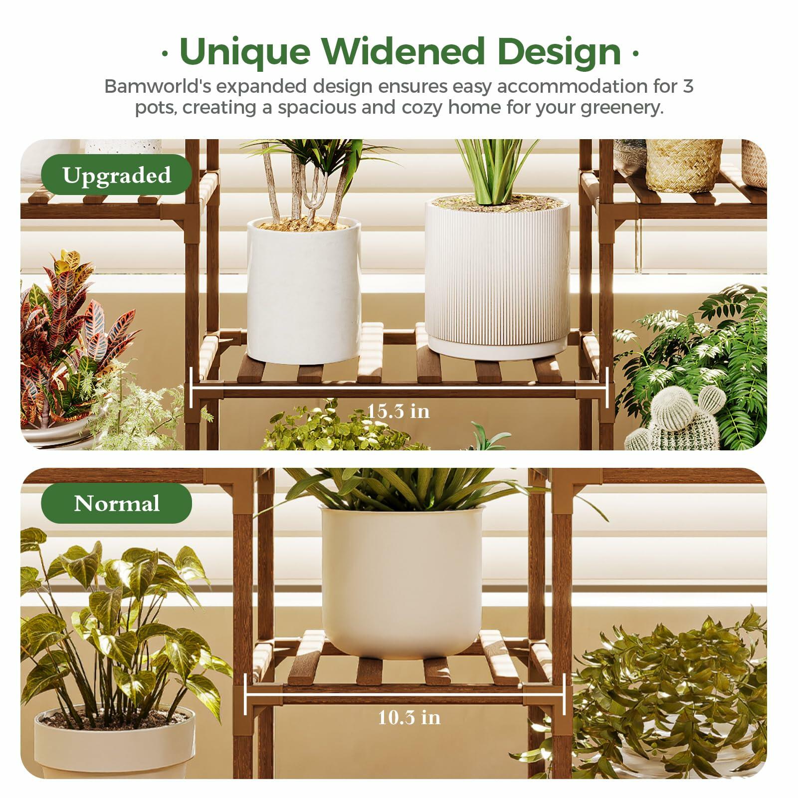 2 PCS Bamworld Plant Stands with Grow Lights Tall Plant Shelves for Mutiple Pots