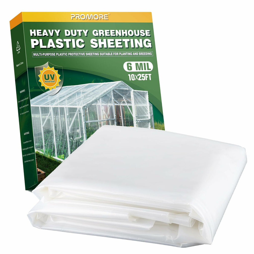 PROMORE 6 Mil Plastic Sheeting 10x25 FT Clear, Greenhouse Plastic Sheeting Heavy