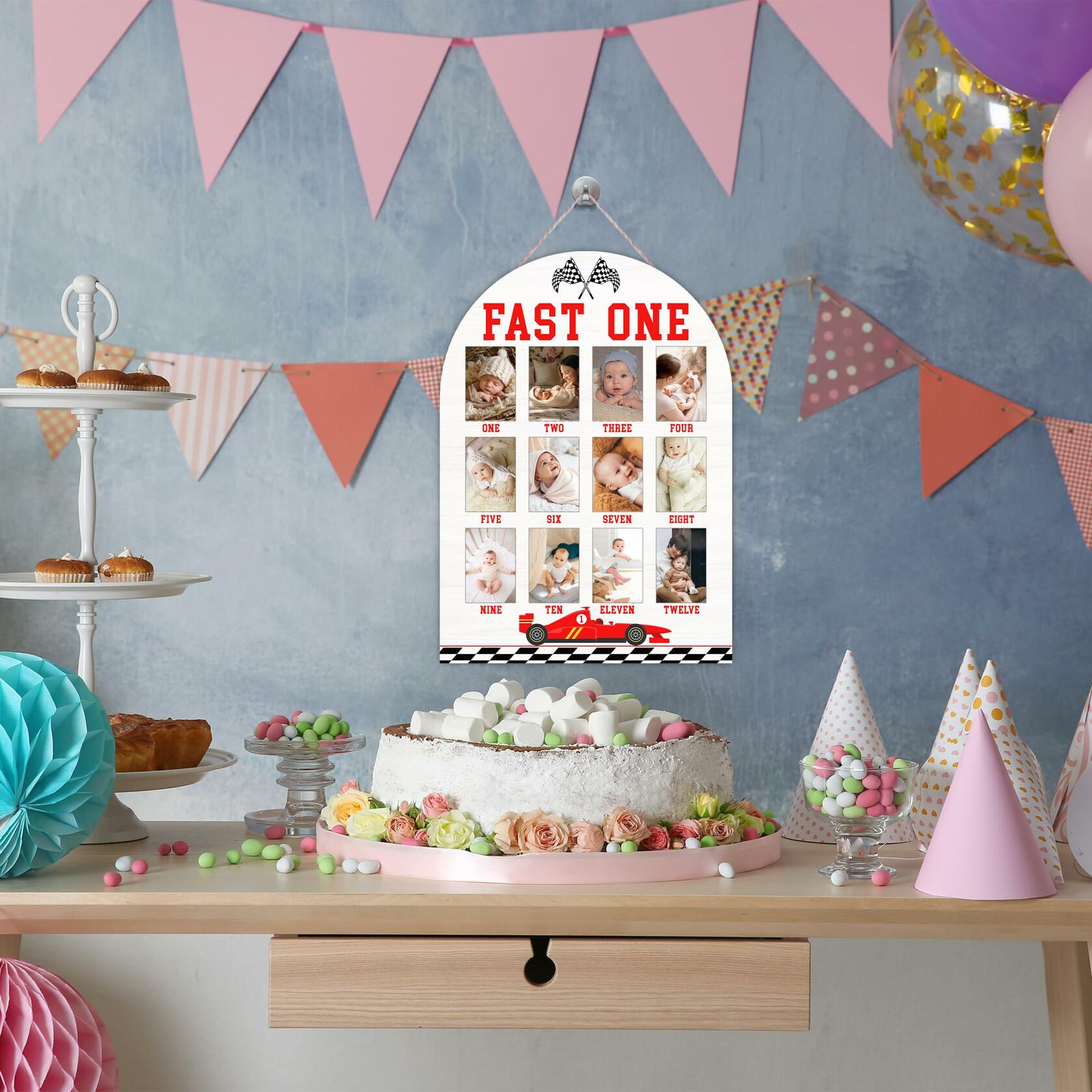 Fast One My First Year Photo Board, Racing Car Baby Milestone Signs for Boys