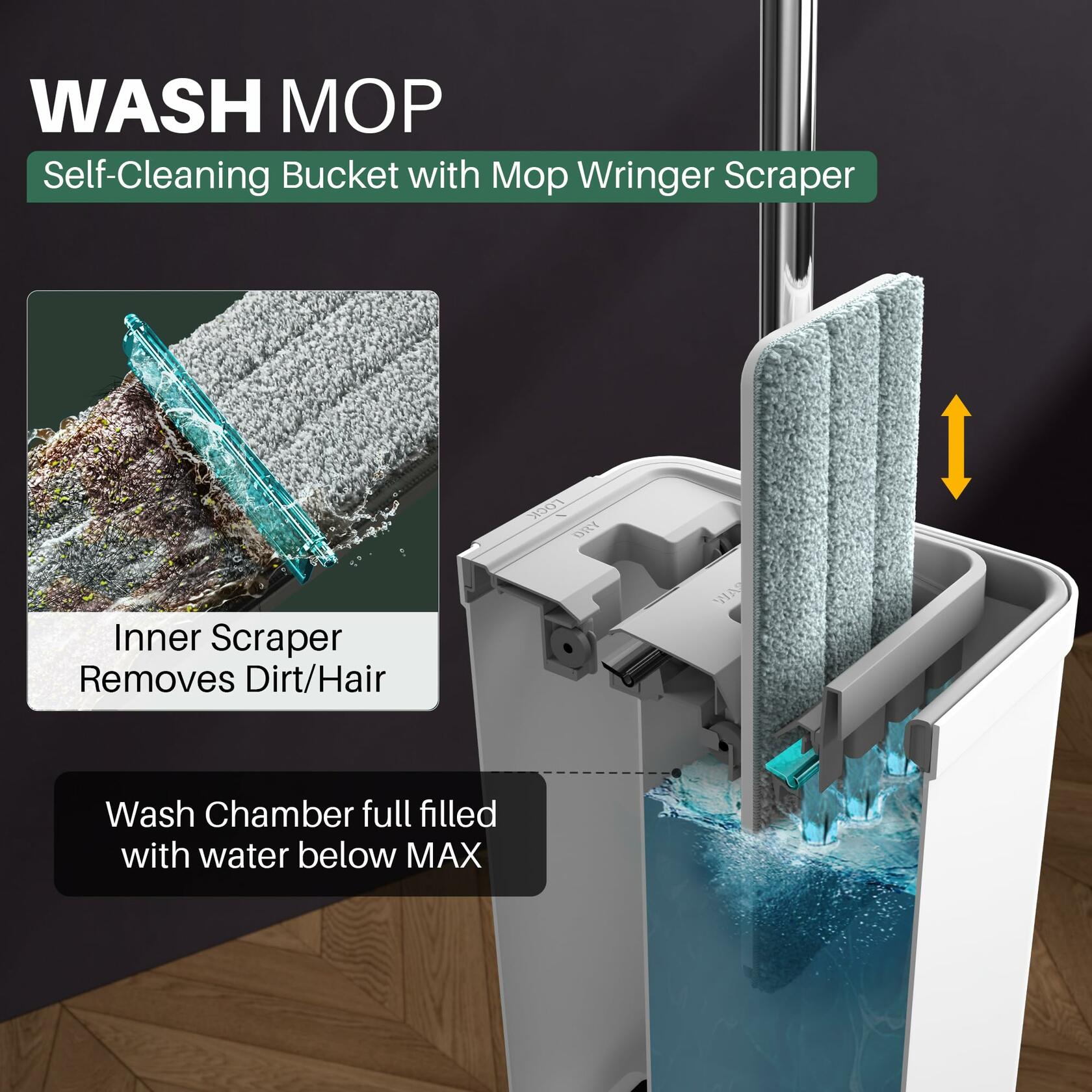 JOYMOOP Mop and Bucket Set with Wringer, Flat Mops for Floor Cleaning, Wall Mop