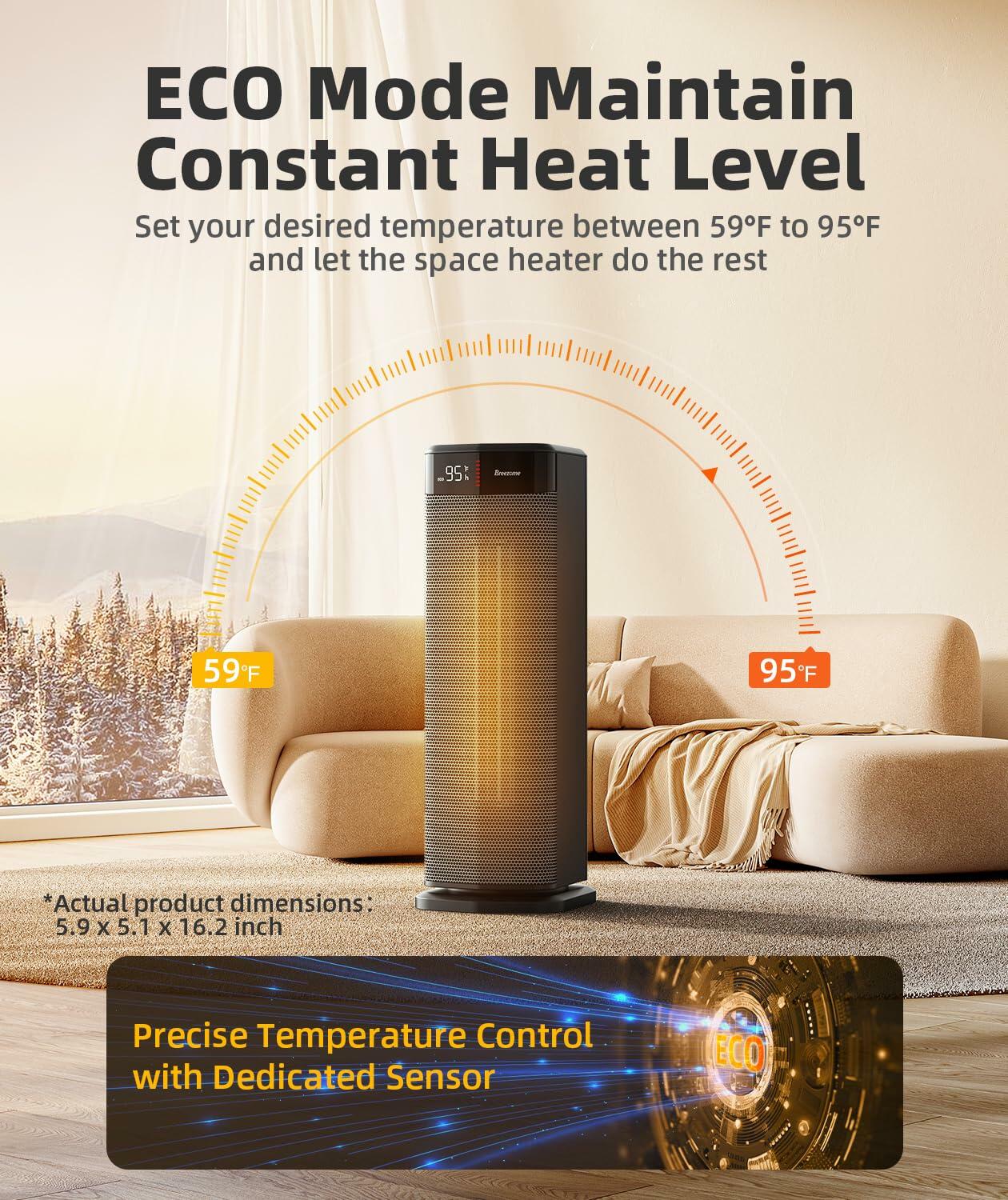 BREEZOME Space Heater for Indoor Use, 1500W Fast Heating Electric Heater with