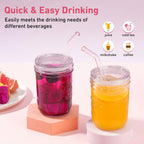 2 PACK Reusable Wide Mouth Mason Jar Lids with Glass Straw Hole -Fit 2.9-inch