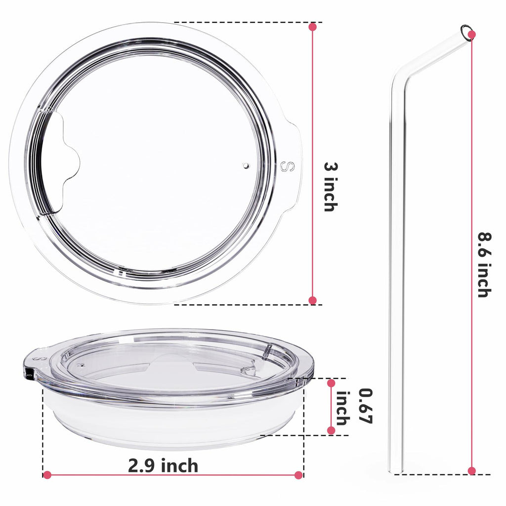 2 PACK Reusable Wide Mouth Mason Jar Lids with Glass Straw Hole -Fit 2.9-inch