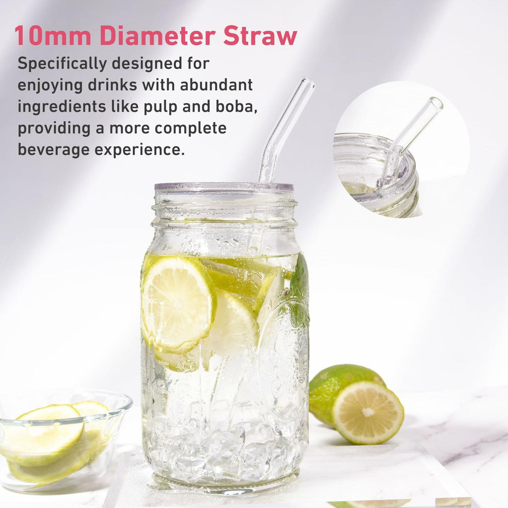 2 PACK Reusable Wide Mouth Mason Jar Lids with Glass Straw Hole -Fit 2.9-inch