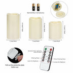 Flameless Candles 4" 5" 6" Set of 3 Ivory Outdoor Indoor Pillars 3" Diameter
