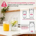 2 PACK Reusable Wide Mouth Mason Jar Lids with Glass Straw Hole -Fit 2.9-inch
