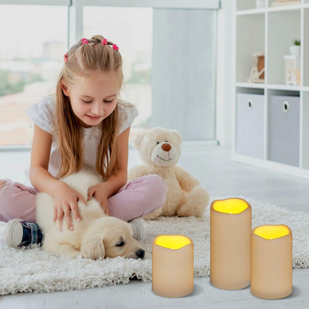 Flameless Candles 4" 5" 6" Set of 3 Ivory Outdoor Indoor Pillars 3" Diameter