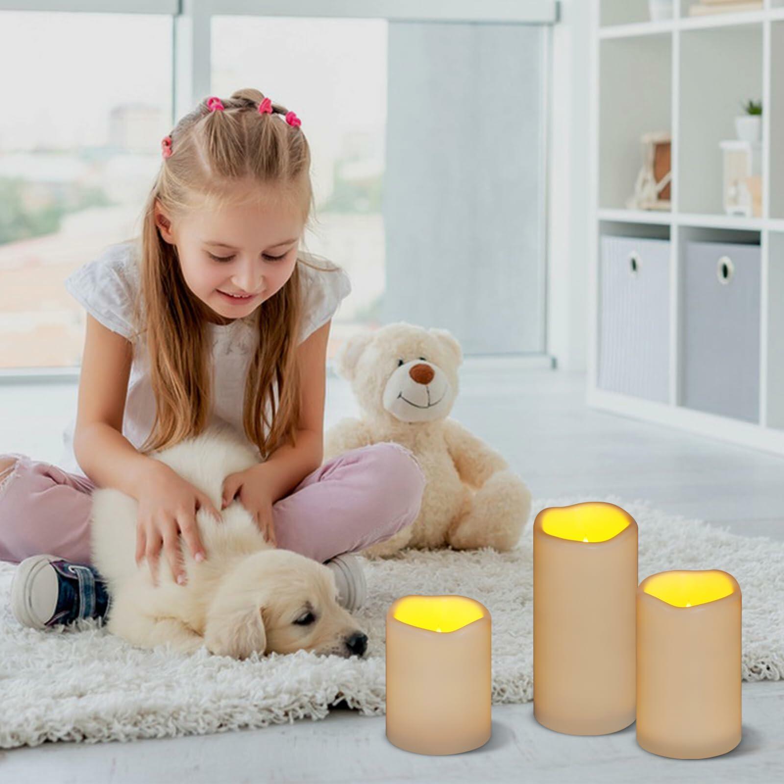 Flameless Candles 4" 5" 6" Set of 3 Ivory Outdoor Indoor Pillars 3" Diameter
