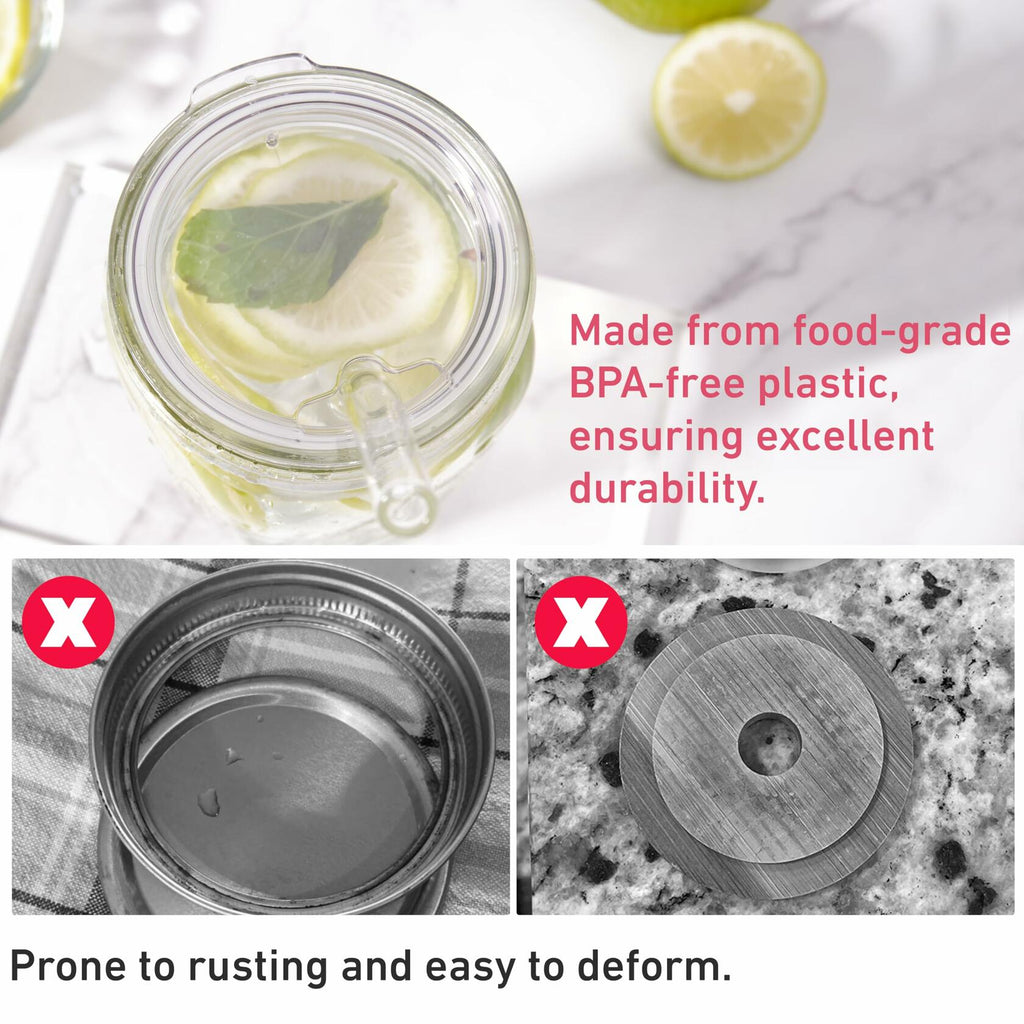 2 PACK Reusable Wide Mouth Mason Jar Lids with Glass Straw Hole -Fit 2.9-inch