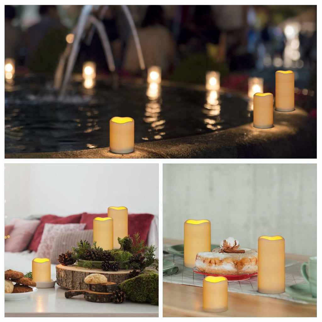 Flameless Candles 4" 5" 6" Set of 3 Ivory Outdoor Indoor Pillars 3" Diameter