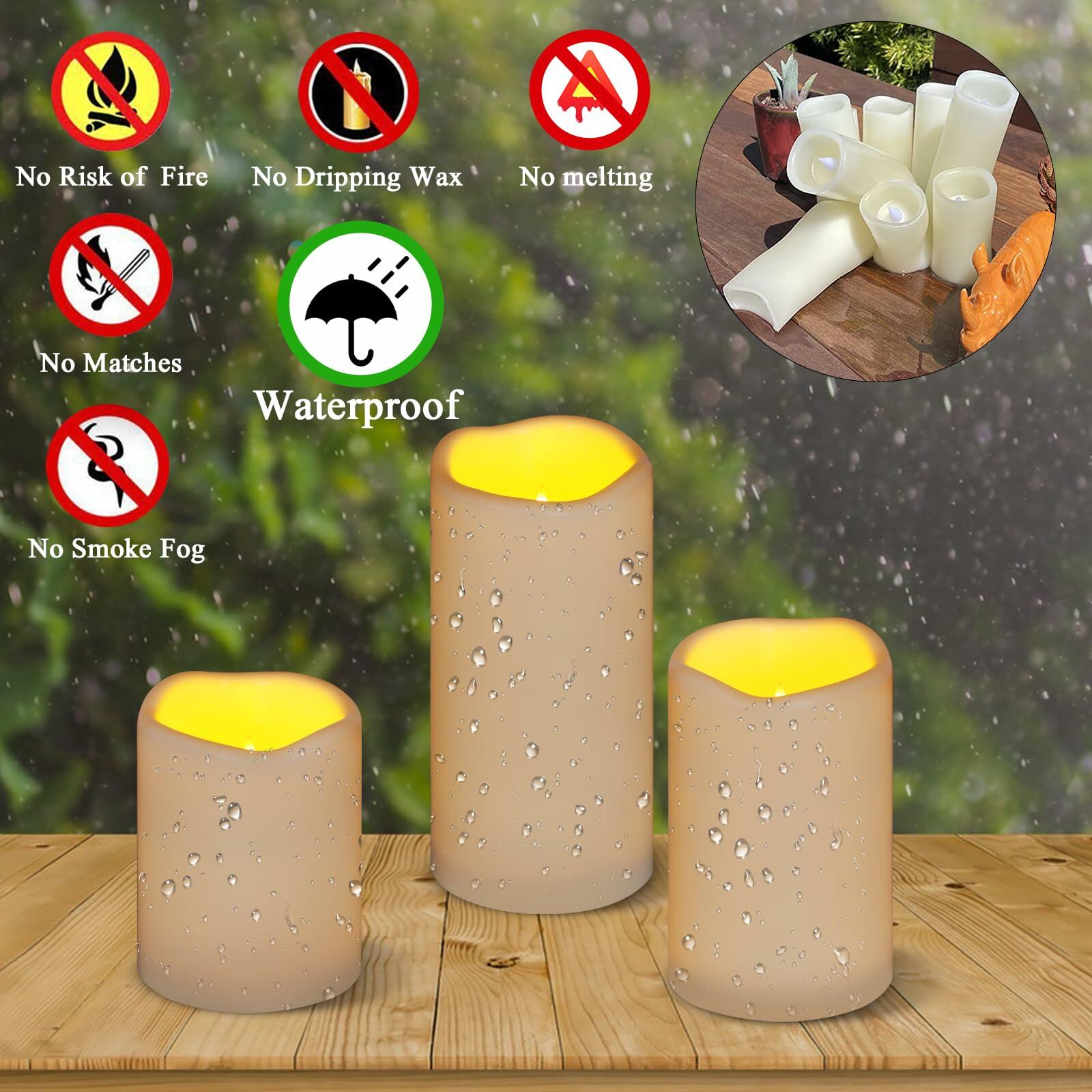 Flameless Candles 4" 5" 6" Set of 3 Ivory Outdoor Indoor Pillars 3" Diameter