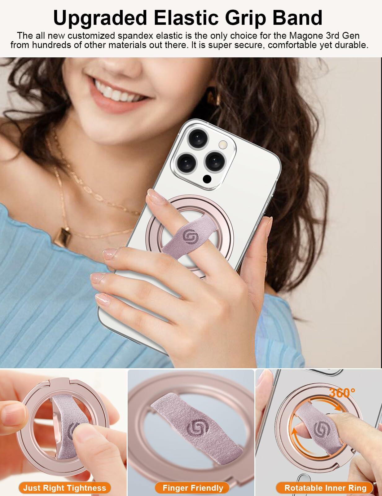 EWA MagOne 3rd Gen [Compatible with MagSafe] Phone Grip Stand with Finger Strap,