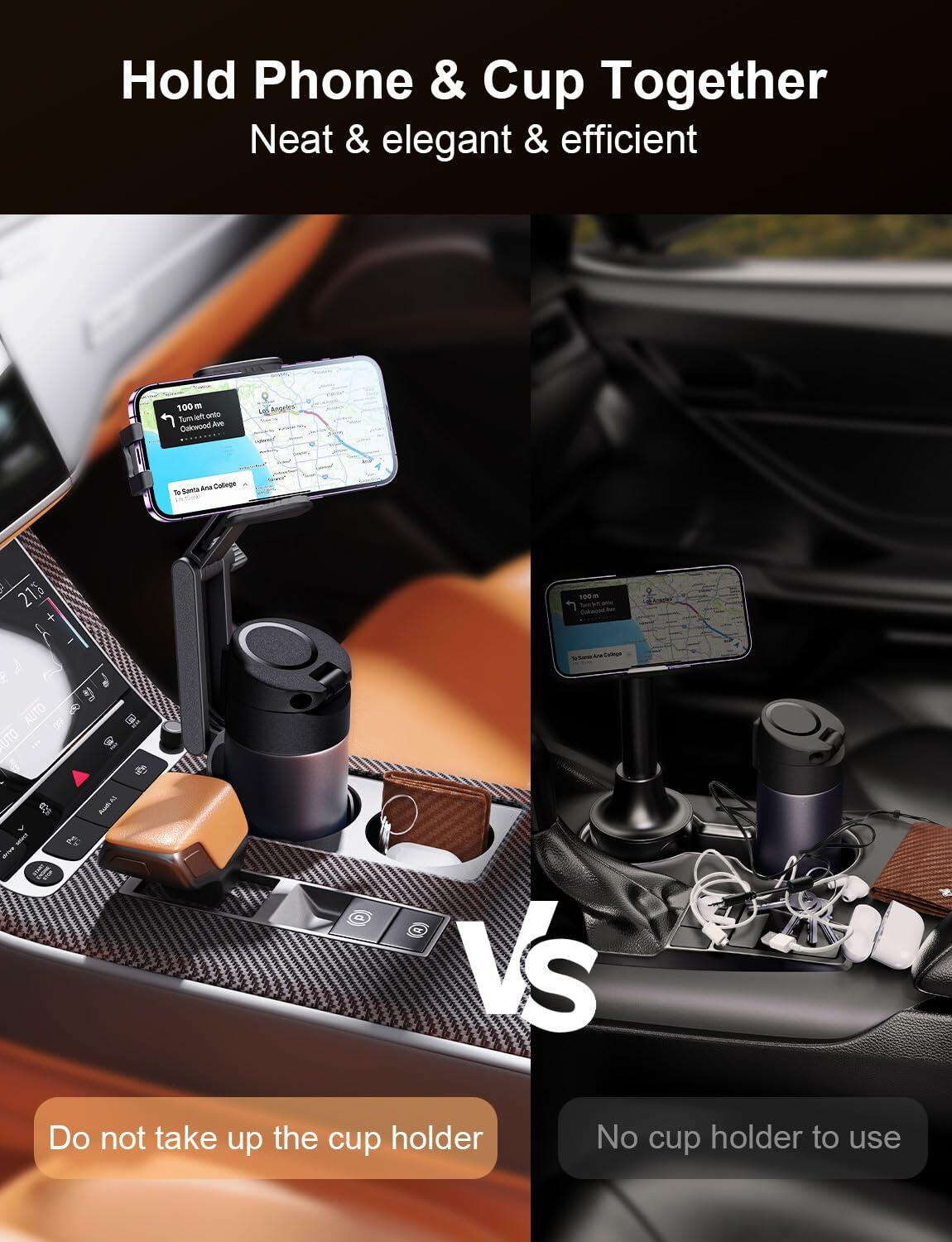 TAZENI 2-in-1 Cup Holder Cell Phone Holder for Your Car Bottle Friendly Cup Cell