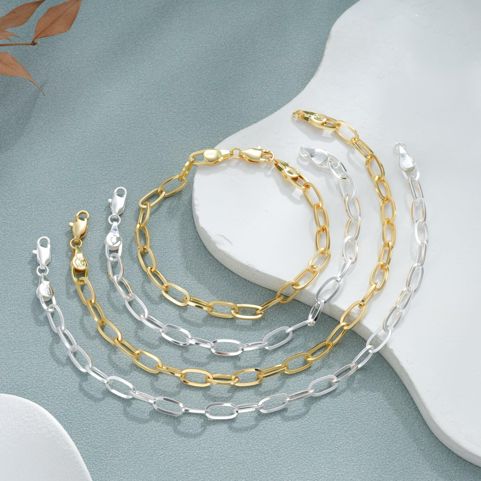 Treasure Bender S925 Sterling Silver Paperclip Chain Bracelets for Women -