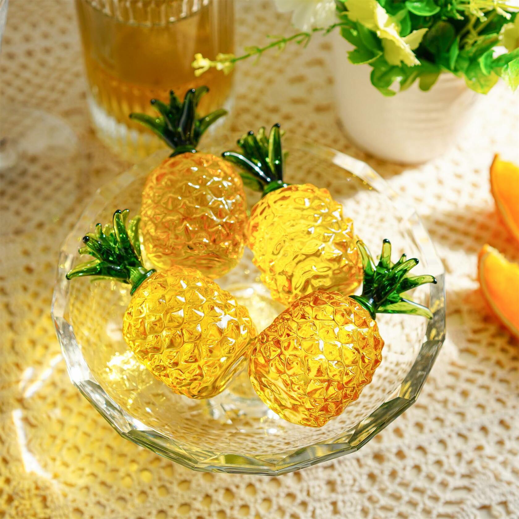 KRISININE Glass Fruit Decor Crystal Pineapple Figurine Collectibles Hand Blown