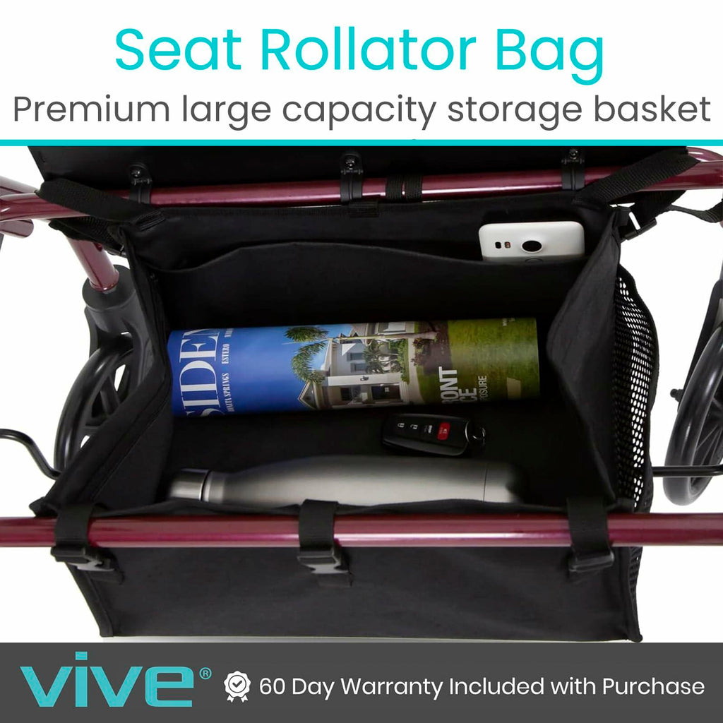Vive Rollator Accessories Bag - Under Seat Rollator Walker Basket for Seniors -