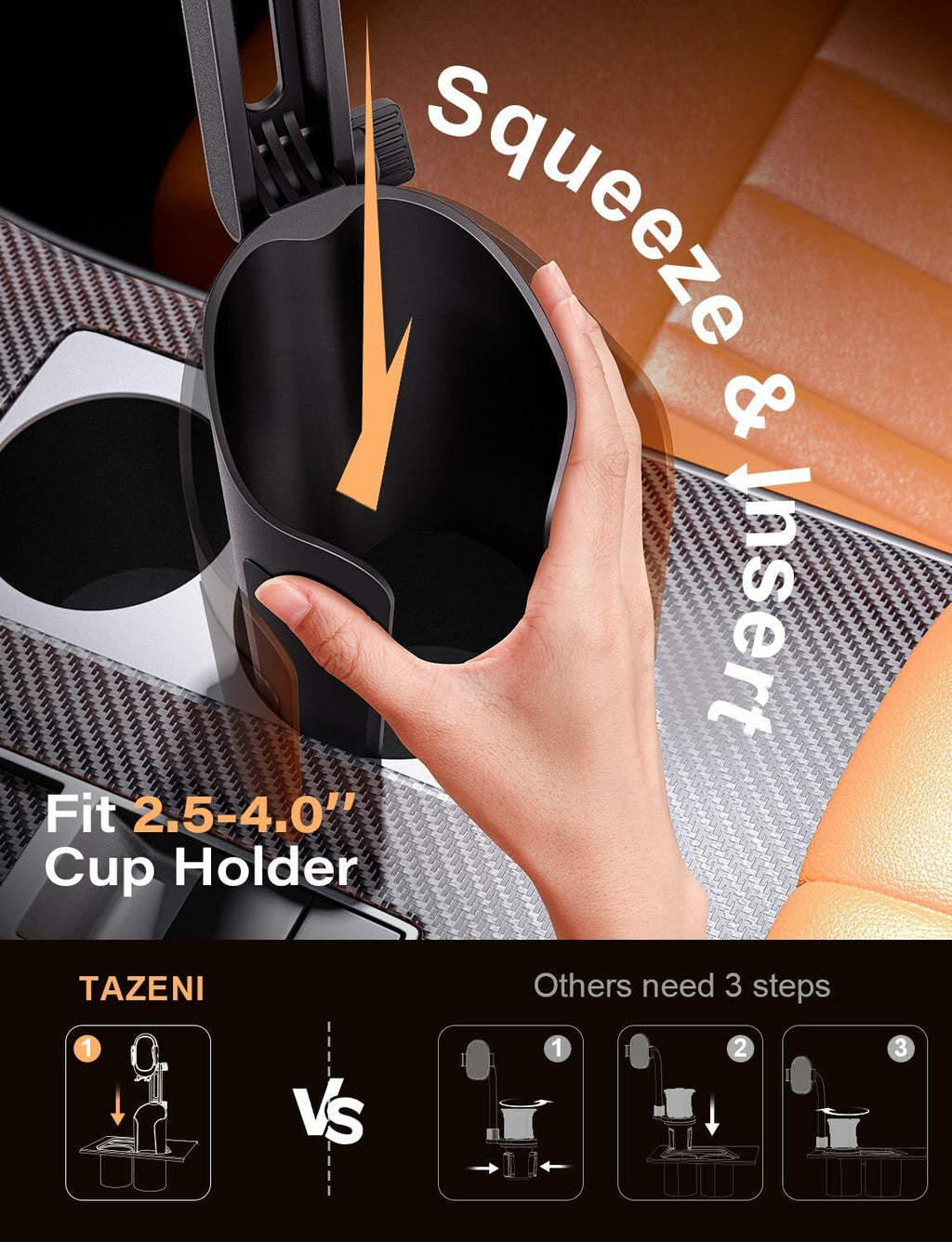 TAZENI 2-in-1 Cup Holder Cell Phone Holder for Your Car Bottle Friendly Cup Cell