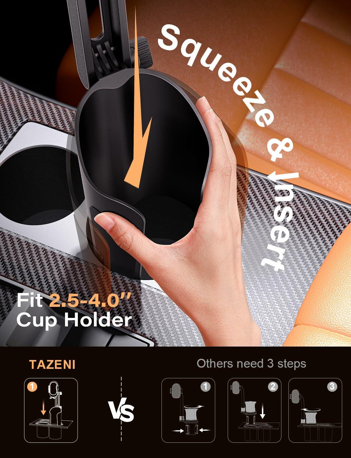 TAZENI 2-in-1 Cup Holder Cell Phone Holder for Your Car Bottle Friendly Cup Cell