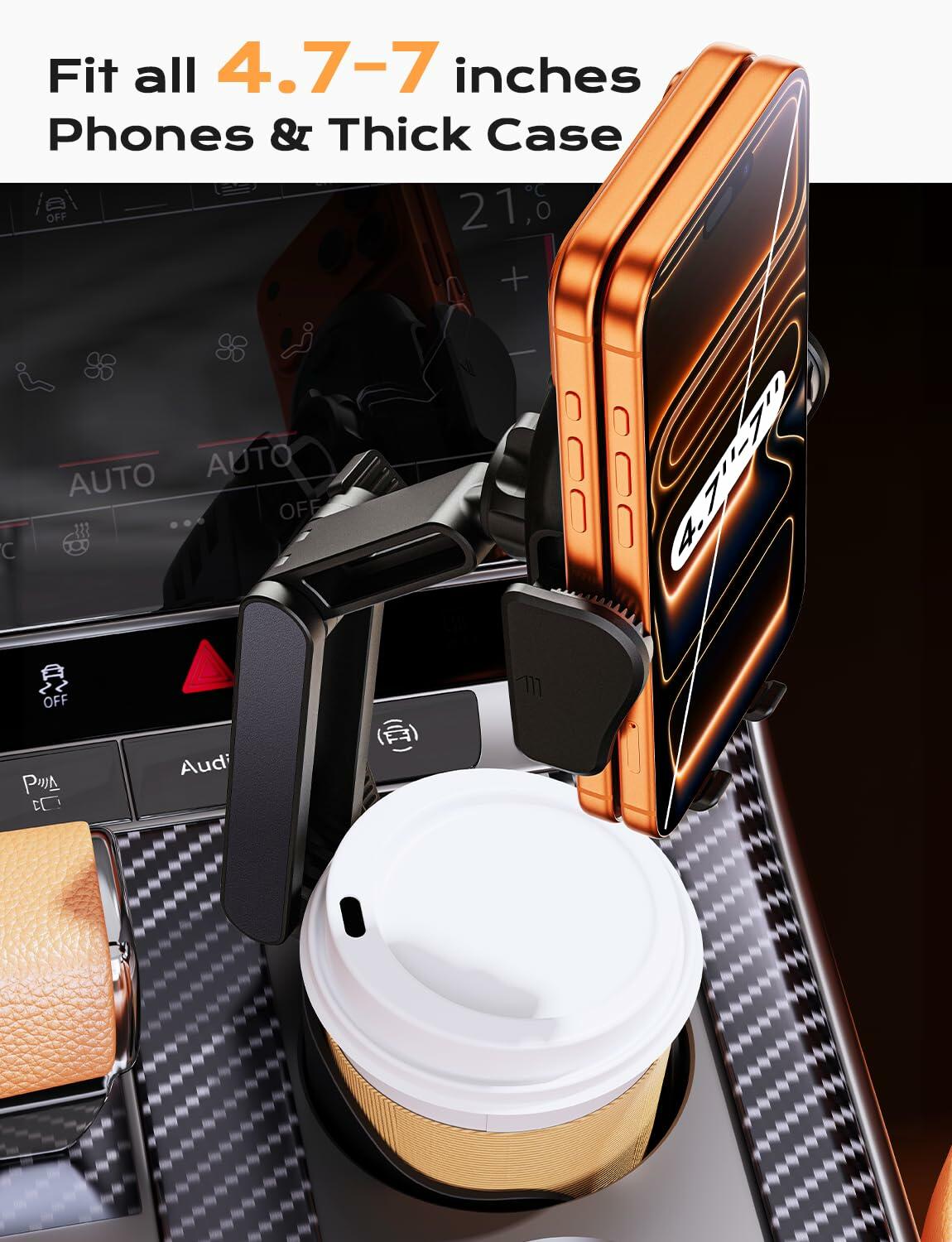 TAZENI 2-in-1 Cup Holder Cell Phone Holder for Your Car Bottle Friendly Cup Cell
