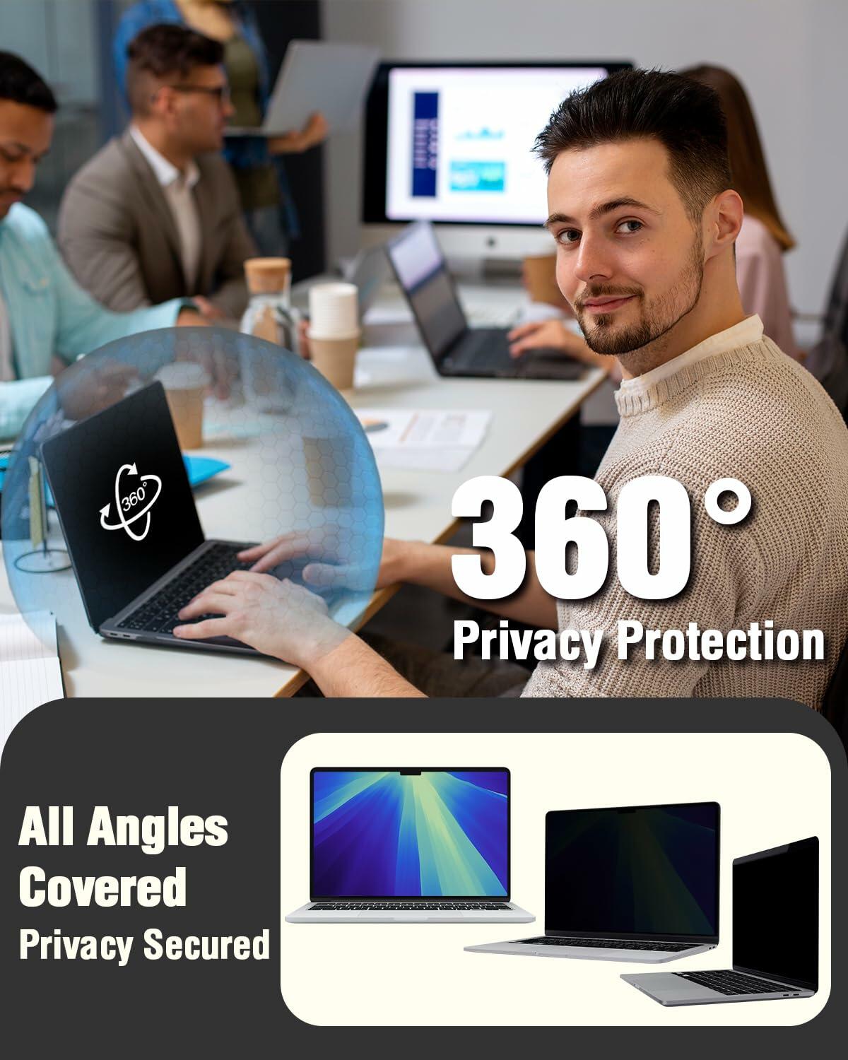 F FORITO Magnetic Laptop Privacy Screen 15.6 inch 16:9, 360° Anti Peeping