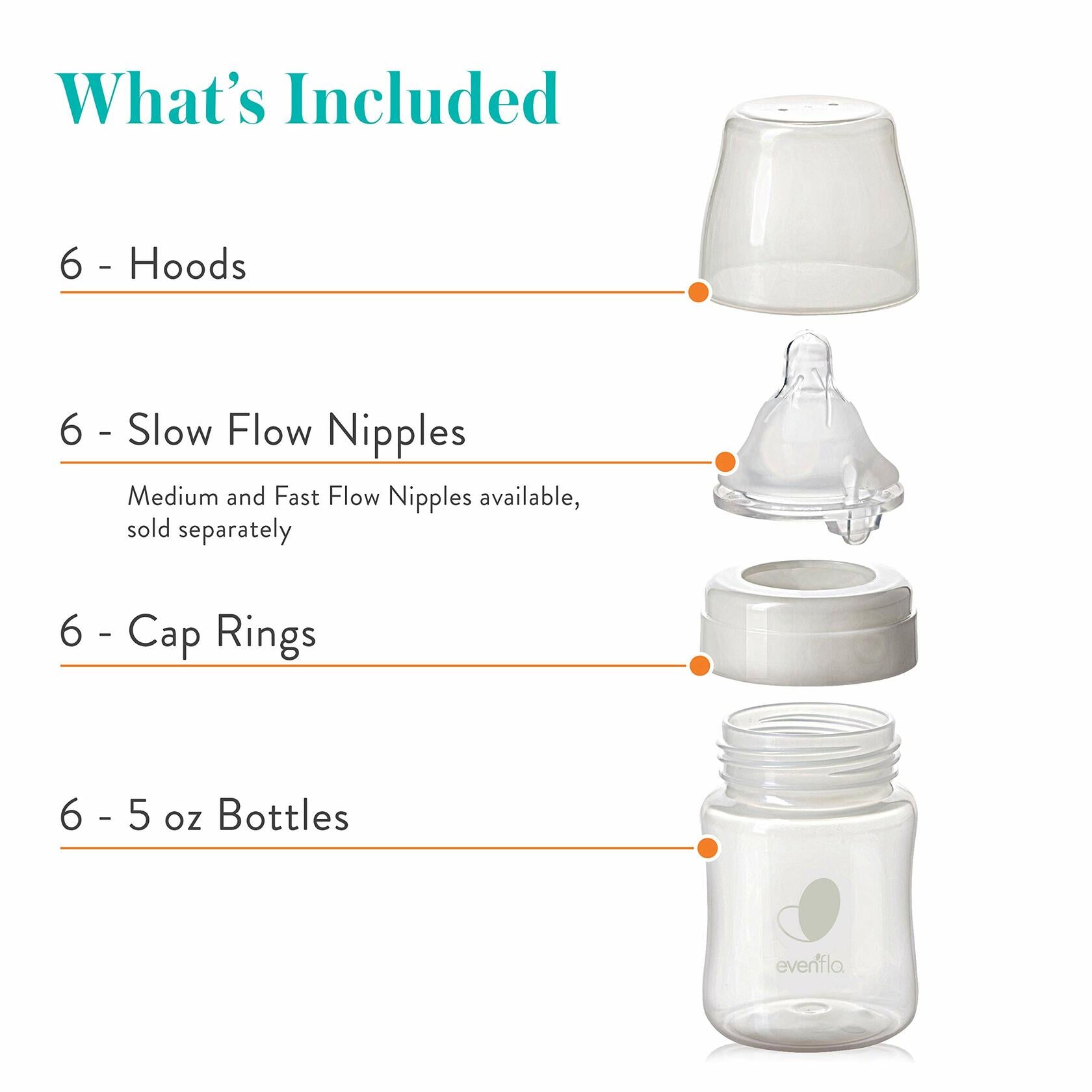 6 PACK Evenflo Feeding Premium Proflo Venting Balance Plus Wide Neck Baby,