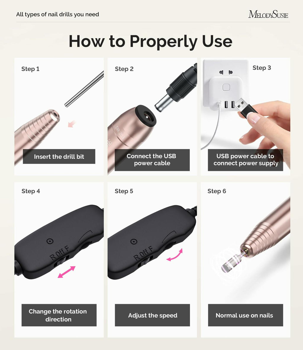MelodySusie Pen-Shaped Portable USB Nail Drill, PC120I 20000RPM Electric Nail