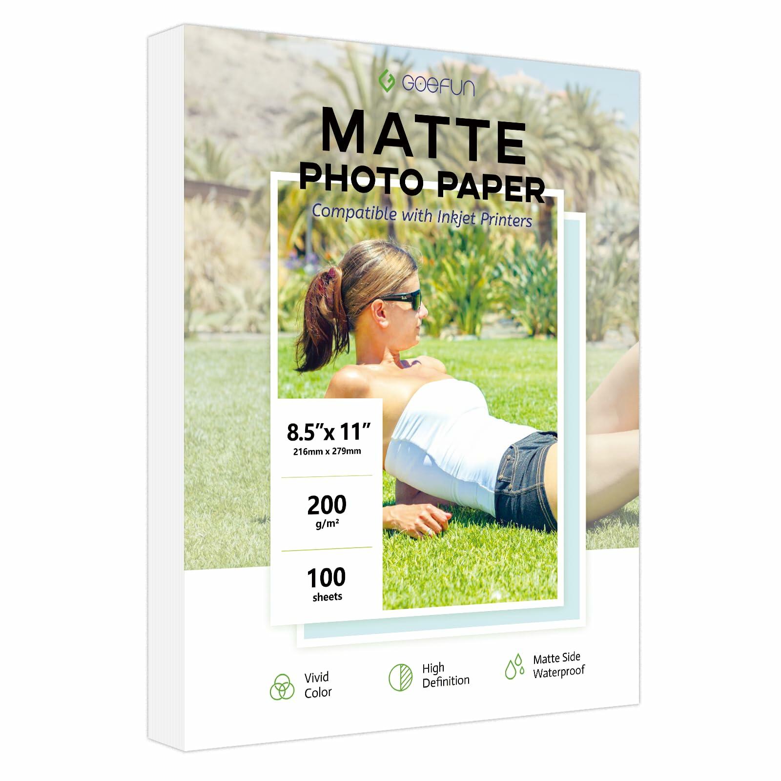 100 Sheets Matte Photo Paper 8.5x11, Goefun 200GSM/54LB Inkjet Printer Paper for
