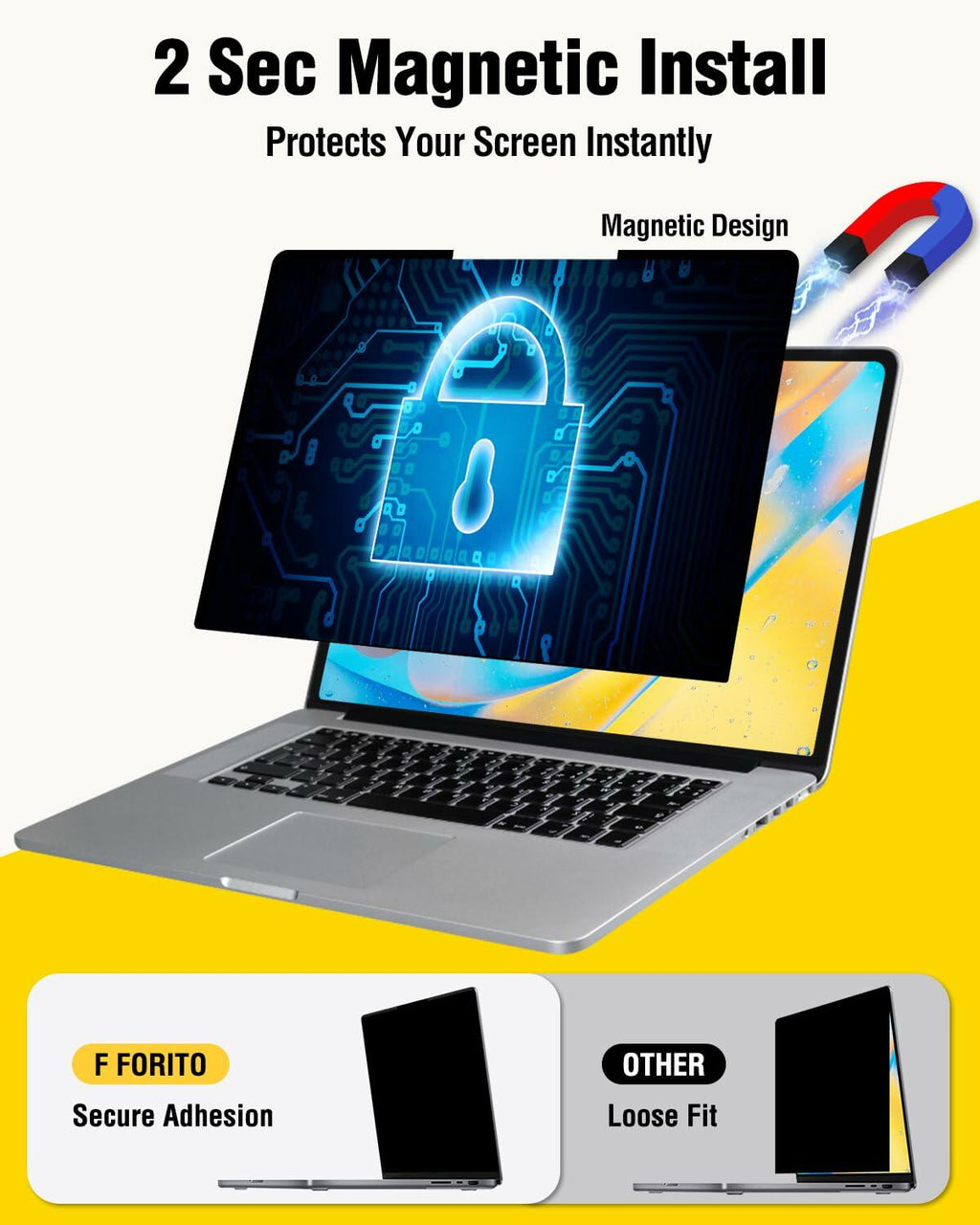 F FORITO Magnetic Laptop Privacy Screen 15.6 inch 16:9, 360° Anti Peeping