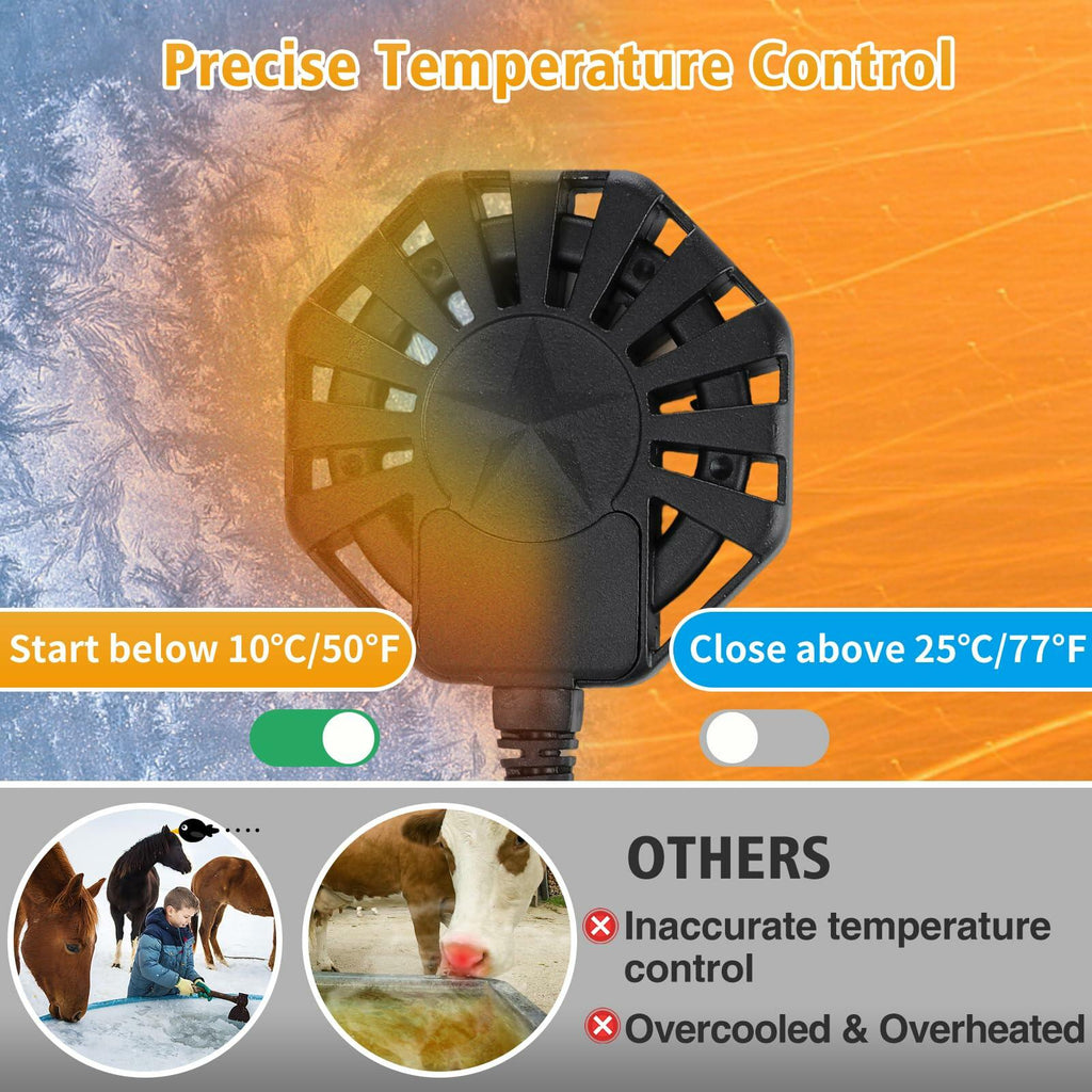 Biubee 500W Livestock Water Heater - Thermostatic Control Farm De-icer for 50