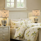 Creme Fabric Drum Lamp Shade with Embroidered Leaf Trim 13" Top x 13" Bottom x