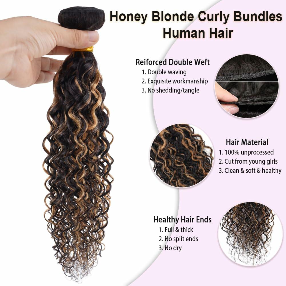 Highlight Water Curly Bundles Human Hair Honey Blonde Balayage Virgin Human Hair