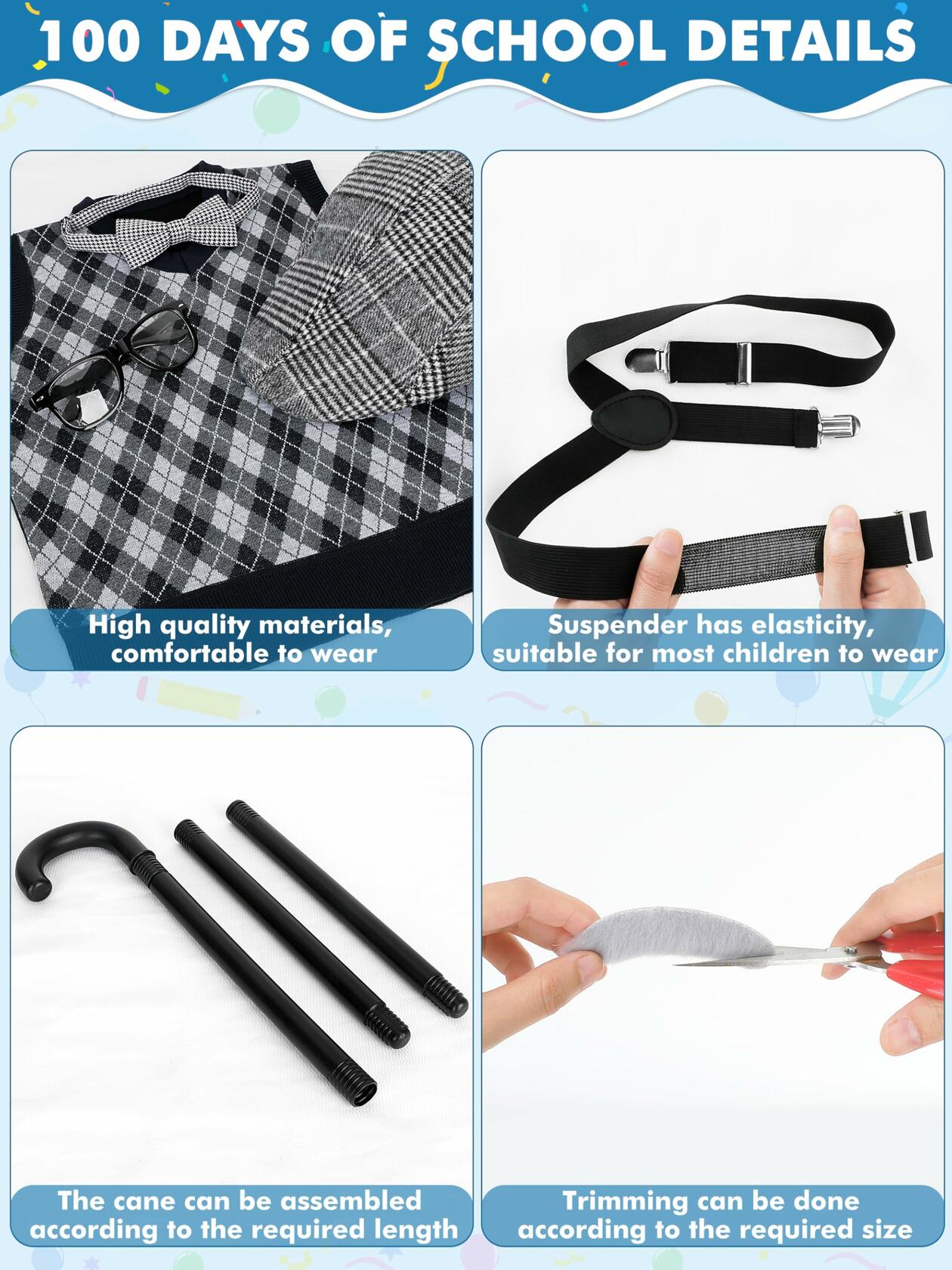 Luces 100th Days of School Costume, Boys Old Man Costume Vest Hat Accessories,