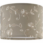 Creme Fabric Drum Lamp Shade with Embroidered Leaf Trim 13" Top x 13" Bottom x