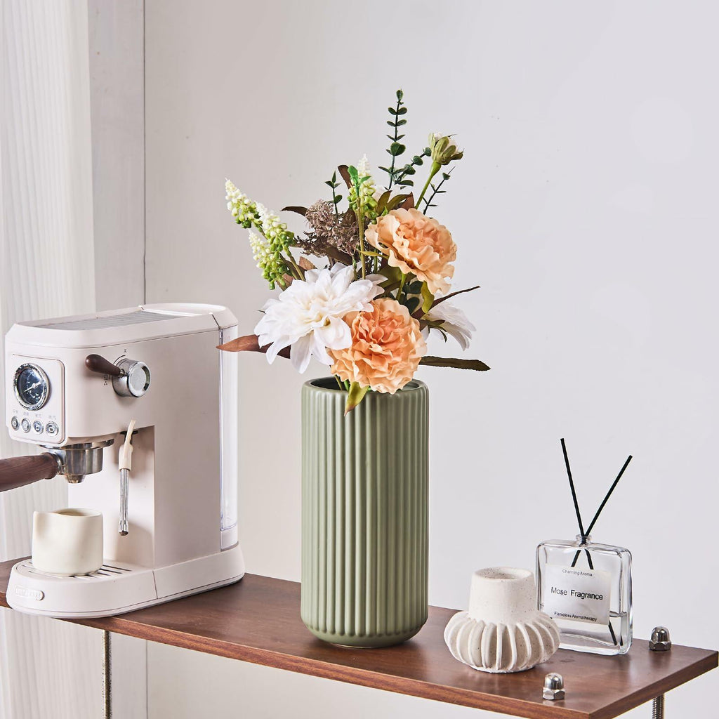 Green Ceramic Flower Vase for Pampas Grass, 8 inch Small Decorative Centerpiece