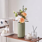 Green Ceramic Flower Vase for Pampas Grass, 8 inch Small Decorative Centerpiece