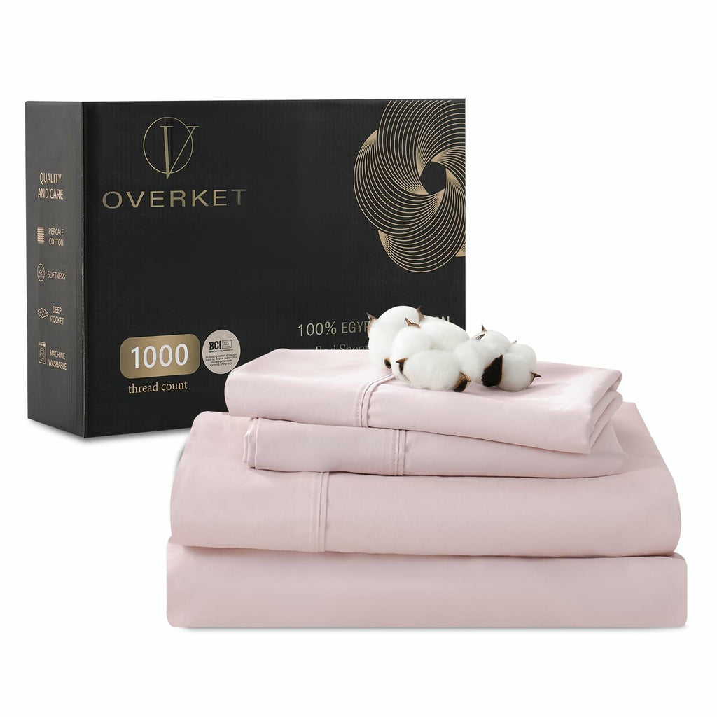 Overket 100% Egyptian Cotton Sheets Cal King Sheet Set 1000 Thread Count Sateen
