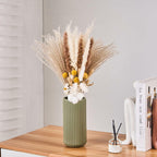 Green Ceramic Flower Vase for Pampas Grass, 8 inch Small Decorative Centerpiece