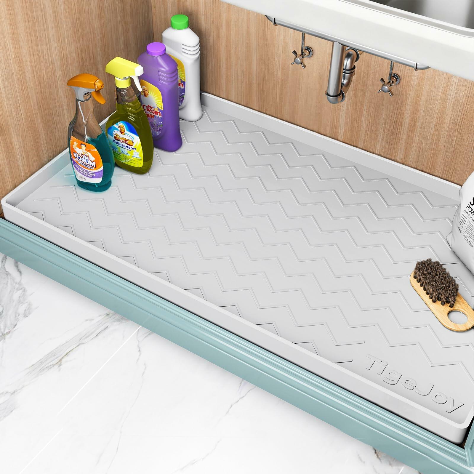 TigeJoy 28" x 19" Under Sink Mats for Kitchen Waterproof, Leak-Proof Silicone
