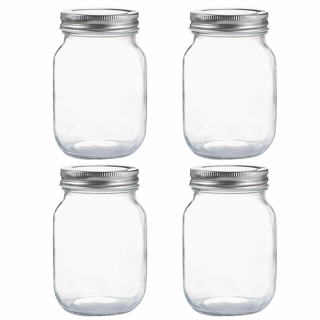 4 Pack YINGERHUAN Glass Regular Mouth Mason Jars, 16 oz Clear Glass Jars with