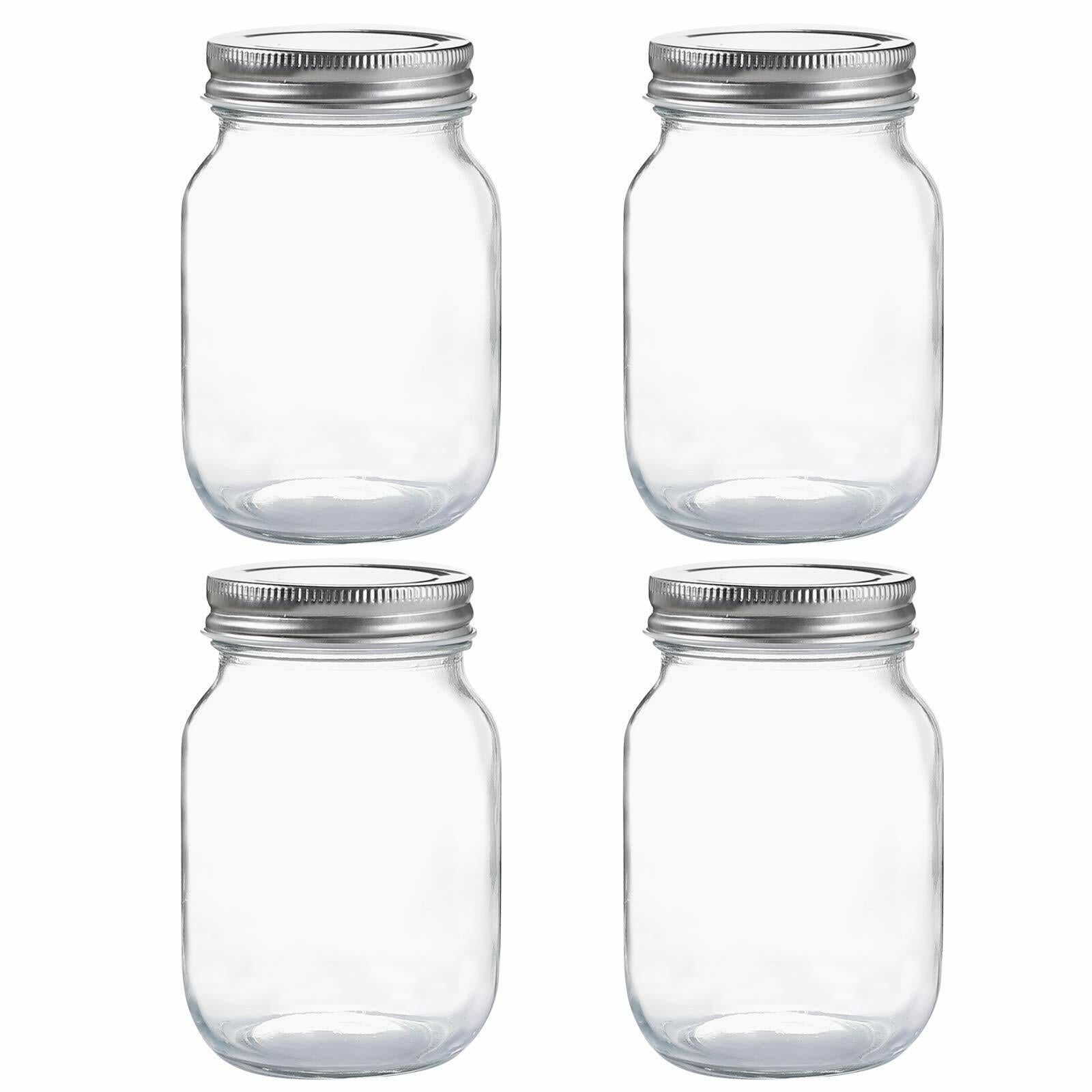 4 Pack YINGERHUAN Glass Regular Mouth Mason Jars, 16 oz Clear Glass Jars with