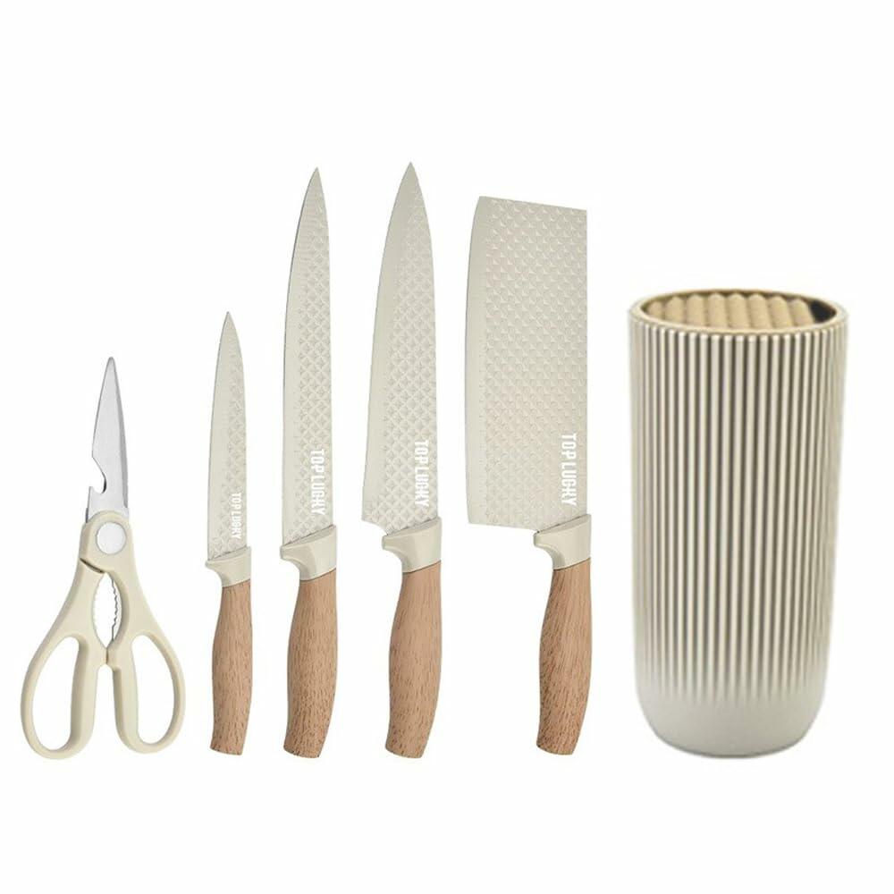 Knife Set, Wiztoynia 6-Piece Khaki Kitchen Knife Set for Home, Anti-Rust