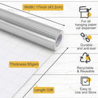 Silver Wrapping Paper, 17inch x 33ft Solid Color Metallic Lustre Paper, Silver