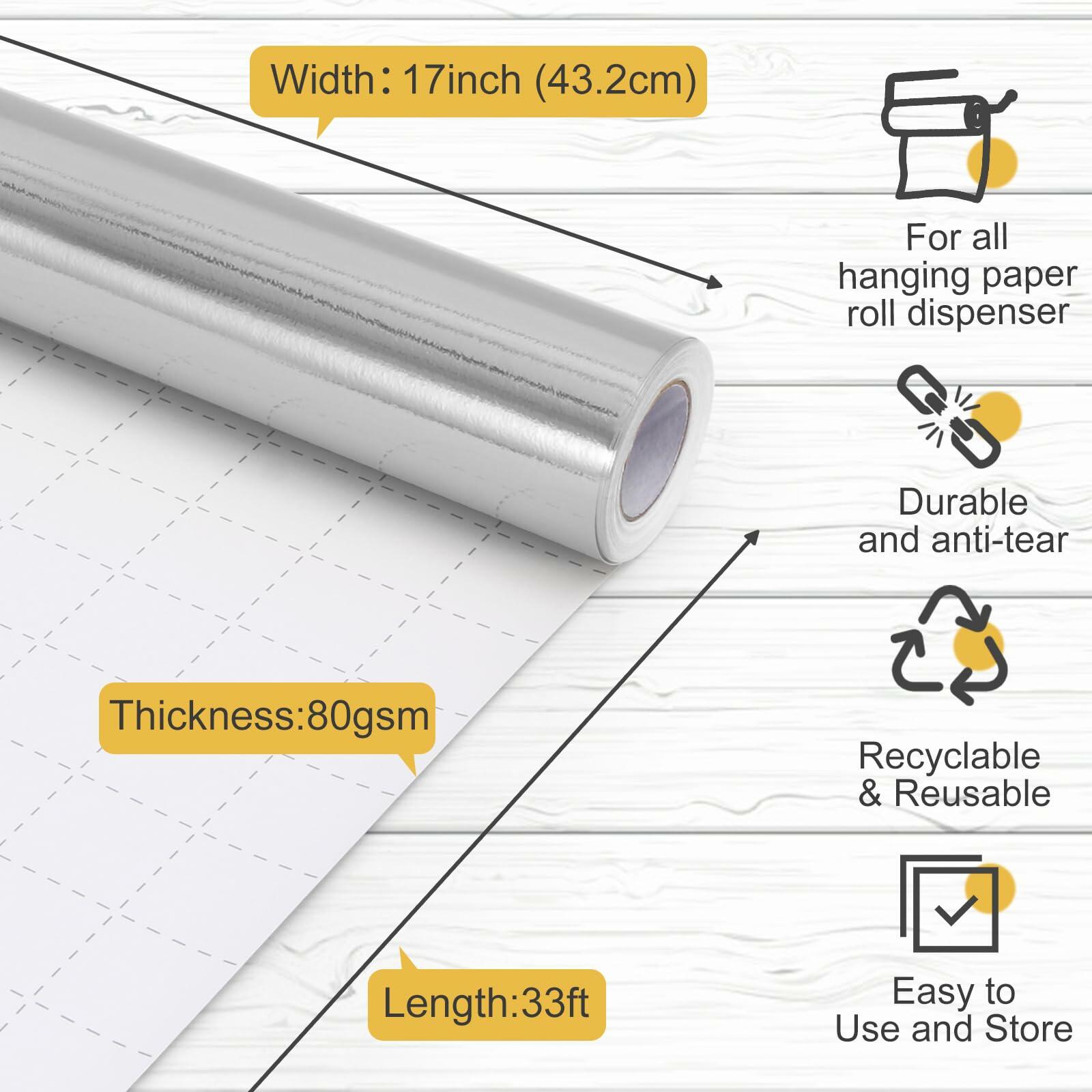 Silver Wrapping Paper, 17inch x 33ft Solid Color Metallic Lustre Paper, Silver