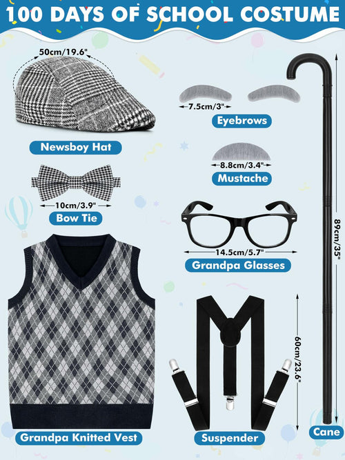 Luces 100th Days of School Costume, Boys Old Man Costume Vest Hat Accessories,