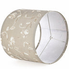 Creme Fabric Drum Lamp Shade with Embroidered Leaf Trim 13" Top x 13" Bottom x