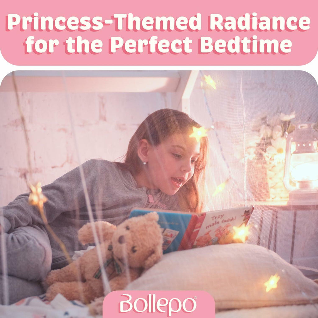 Bollepo Bed Canopy with Lights - Pink Princess Canopy for Girls Room | Single,