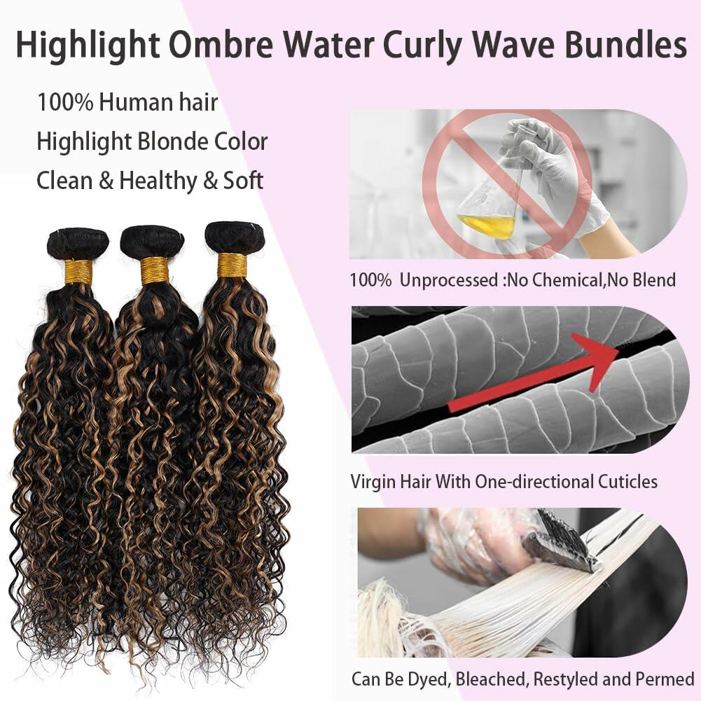 Highlight Water Curly Bundles Human Hair Honey Blonde Balayage Virgin Human Hair