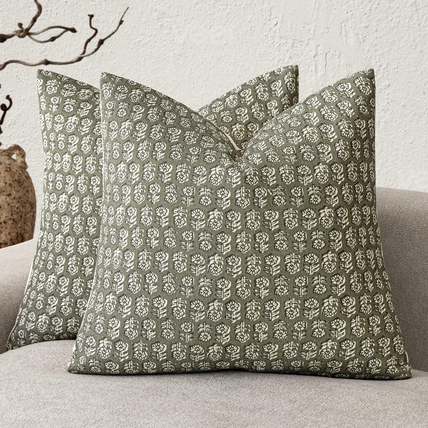 Foindtower Set of 2 Decorative Neutral Floral Print Throw Pillow Covers Vintage